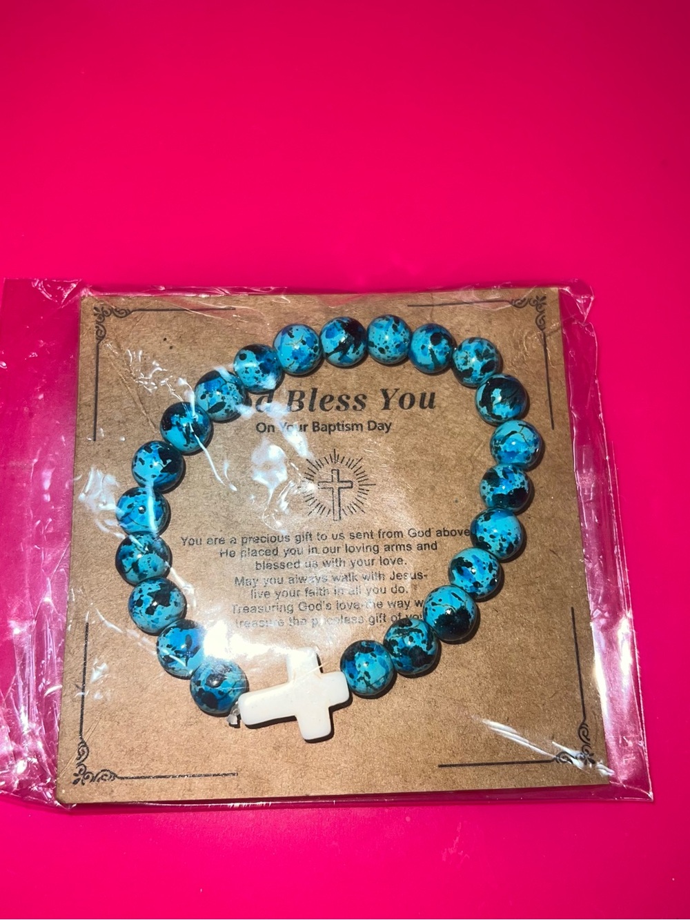 Turquoise Bead Cross Stretch Bracelet with cross - Picture 1 of 1